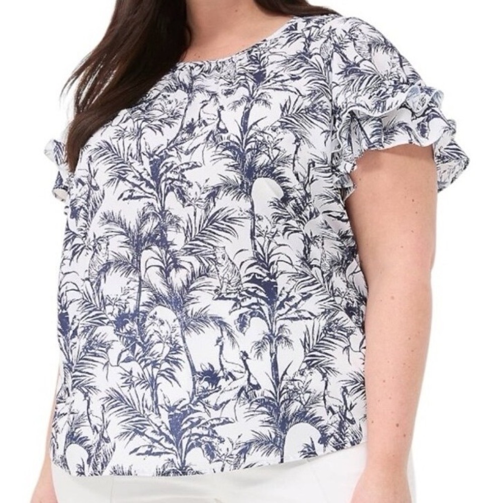 NWT Lane Bryant Tiger Birds Tropical Print Flutter-Sleeve Crew-Neck Top 20